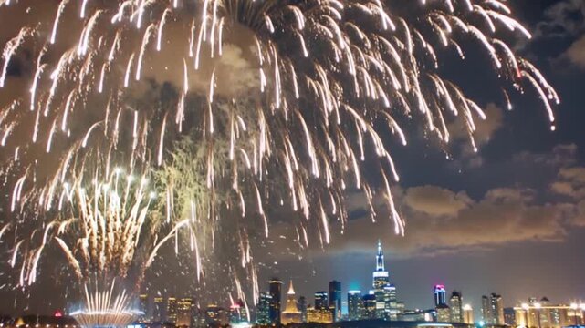 Happy New Year 2026 Fireworks Countdown | Ultra-Realistic 4K Golden Spark Trails Over City Skyline with Timer