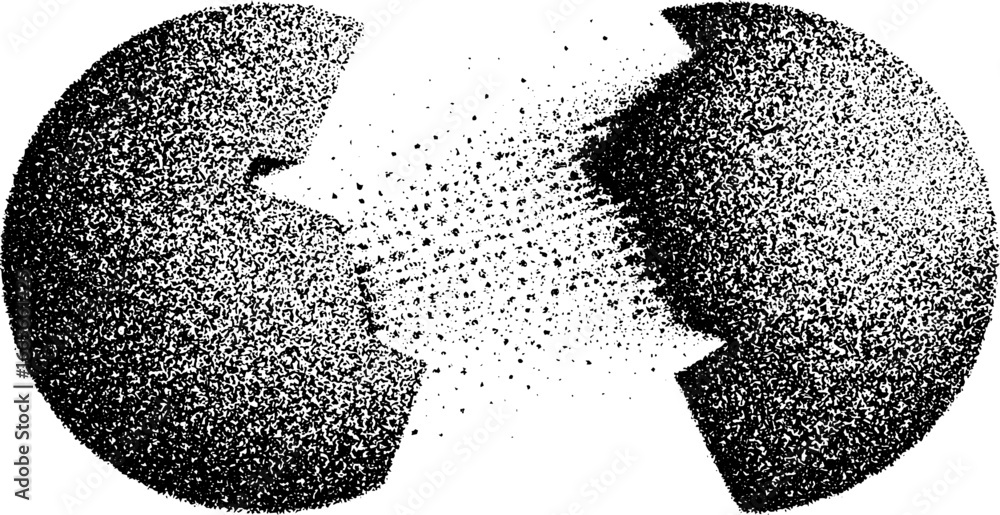 Poster abstract stipple dotwork of a broken circle with mezzotint effect for creative design