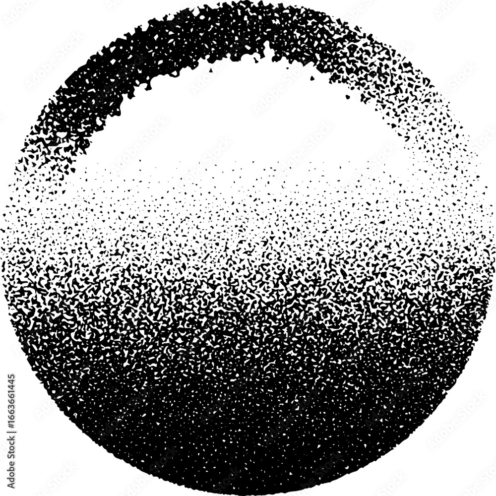Poster stippling dotwork art of a broken circle with halftone effect for design projects