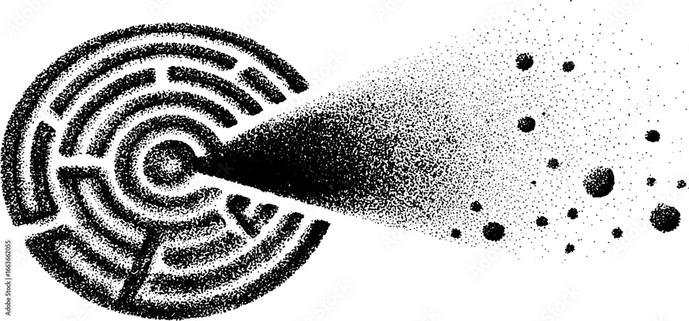 Poster circular labyrinth with stipple gradient effect - intricate maze design