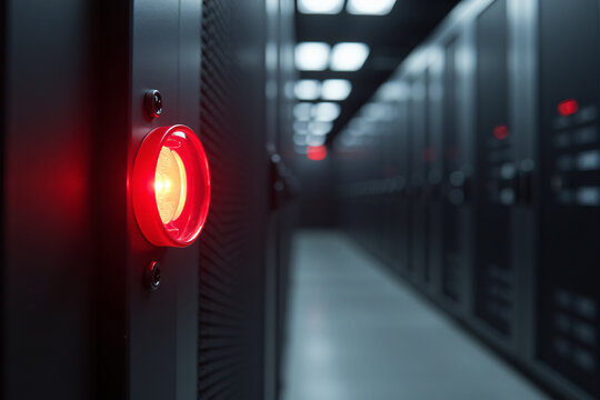 Emergency Signal in the Server Room Warning Light Illuminating Data Center Safety