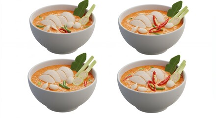 Four bowls of creamy soup