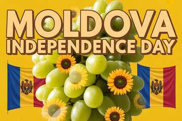 Moldova Independence Day celebration with vibrant sunflowers, lush grapes, and Moldovan flags, perfect for national holiday designs