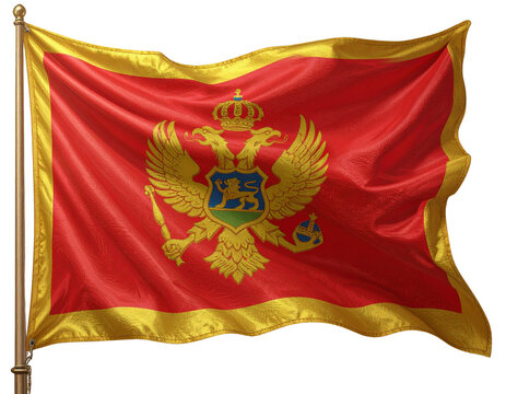 Montenegro Flag with Realistic Fabric Waves, Full Horizontal Layout, Isolated on Transparent Background
