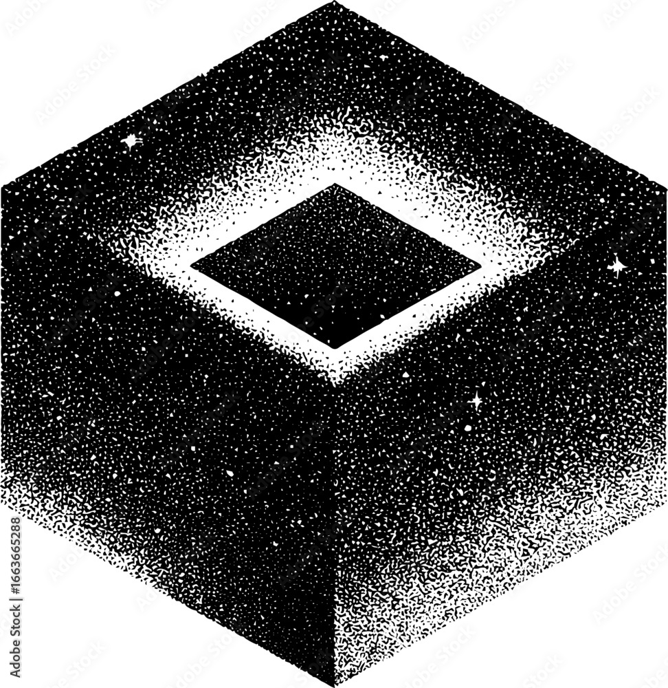 Poster infinite cube design with stippling technique for art and tattoo concepts