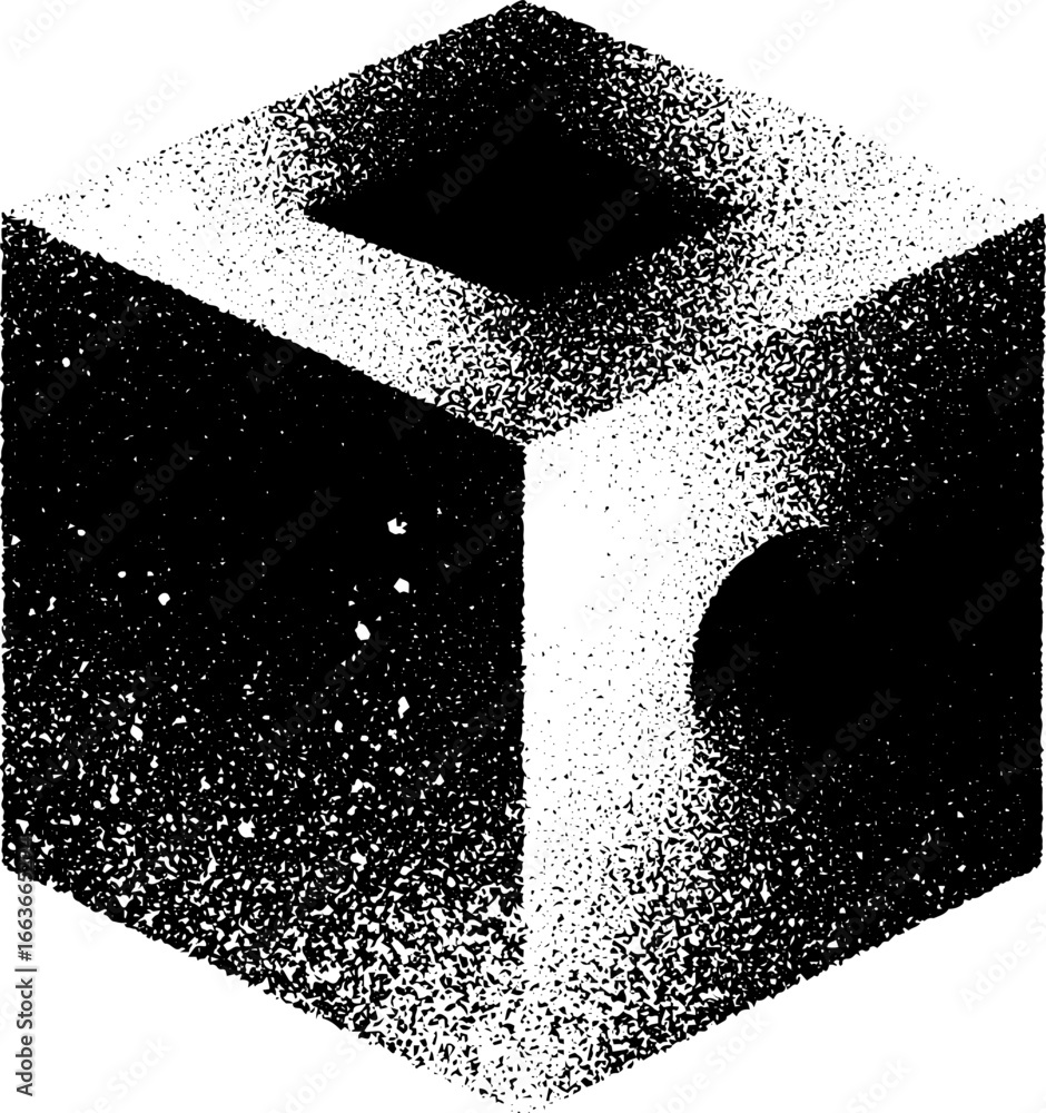 Poster abstract infinite cube design with stippling and dotwork techniques