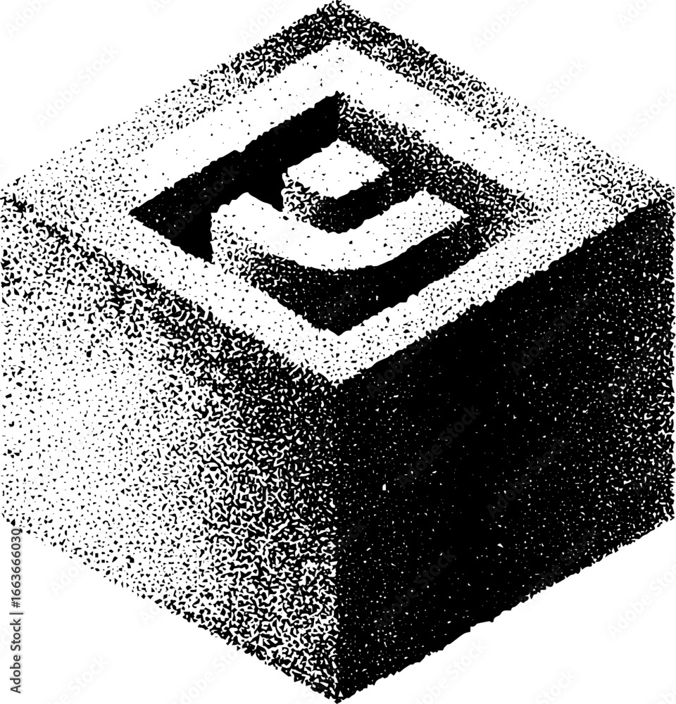 Poster minimalist geometric cube with stipple effect for artistic design projects