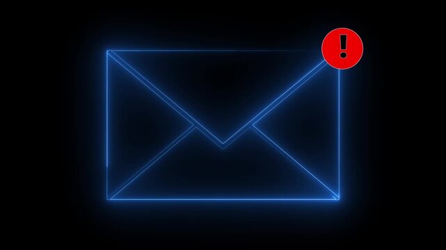 Glowing neon message box icon animation video notice receive massage animated sign symbol. Message mail box, 4k. Pulsing Neon Blue mail Box Animation: Glowing Mail Inbox Icon on black background.