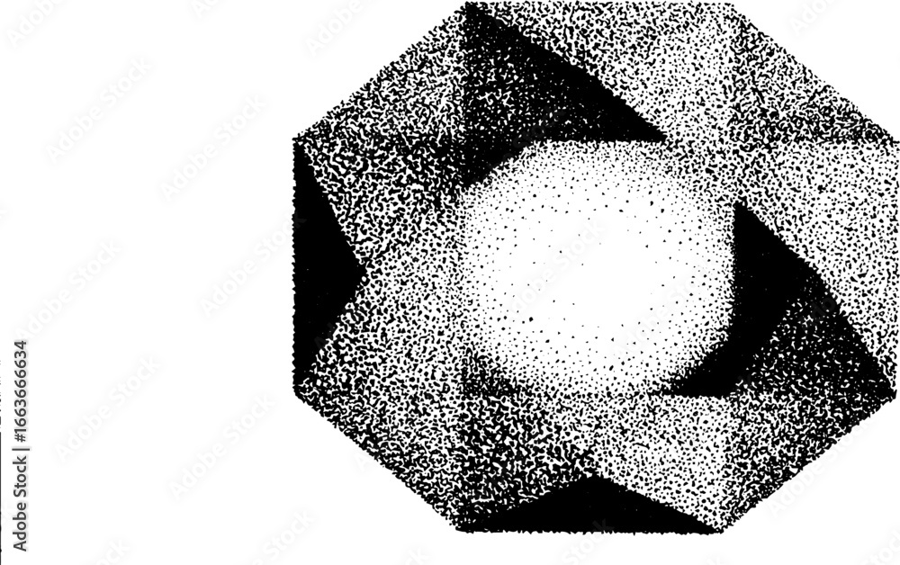 Poster abstract nonagon geometry in stipple dotwork design for artistic display