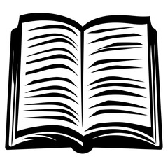 Monochrome vector illustration of an open book with many pages visible to read