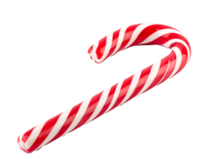 Zuckerstange isoliert auf weißem Hintergrund – rot-weiße Weihnachtssüßigkeit als Freisteller