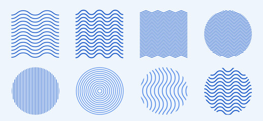 Water, river and sea abstract symbol icon set. Blue geometric pattern set. Vector illustration