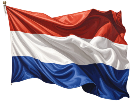 Netherlands Flag with Realistic Fabric Texture, Waving Effect, Isolated on Transparent Background