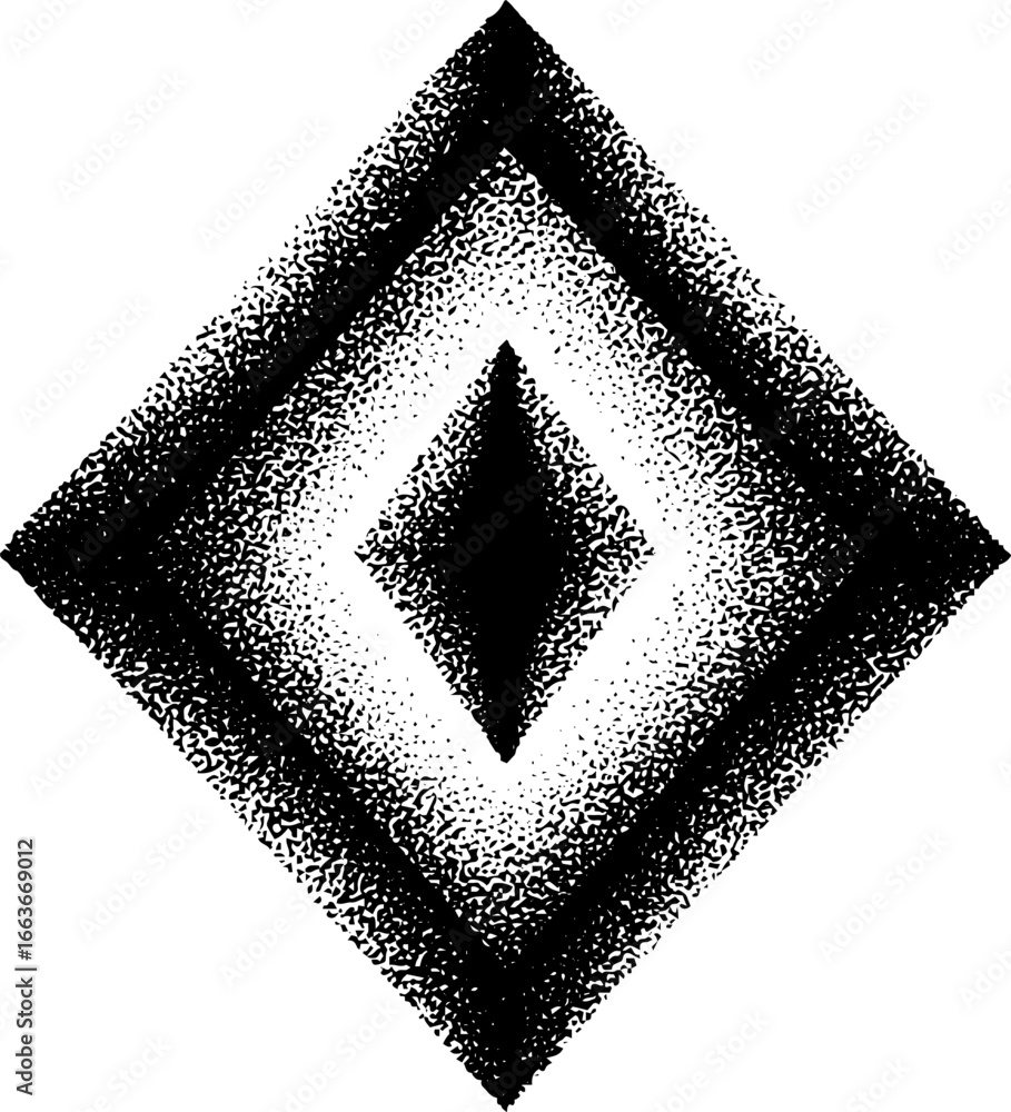 Poster stippling dotwork art of a small diamond with intricate patterns for design and decoration