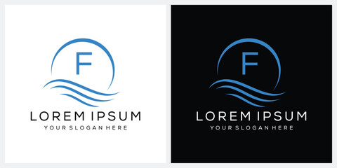 initial letter F wave ocean sea water logo design vector template