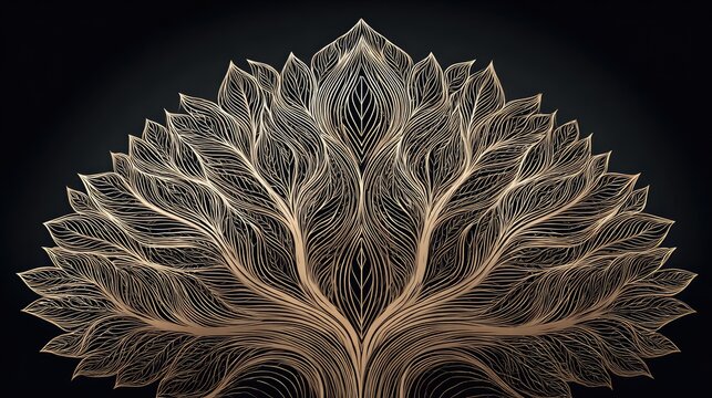 Ornate gold leaf design on a dark background.