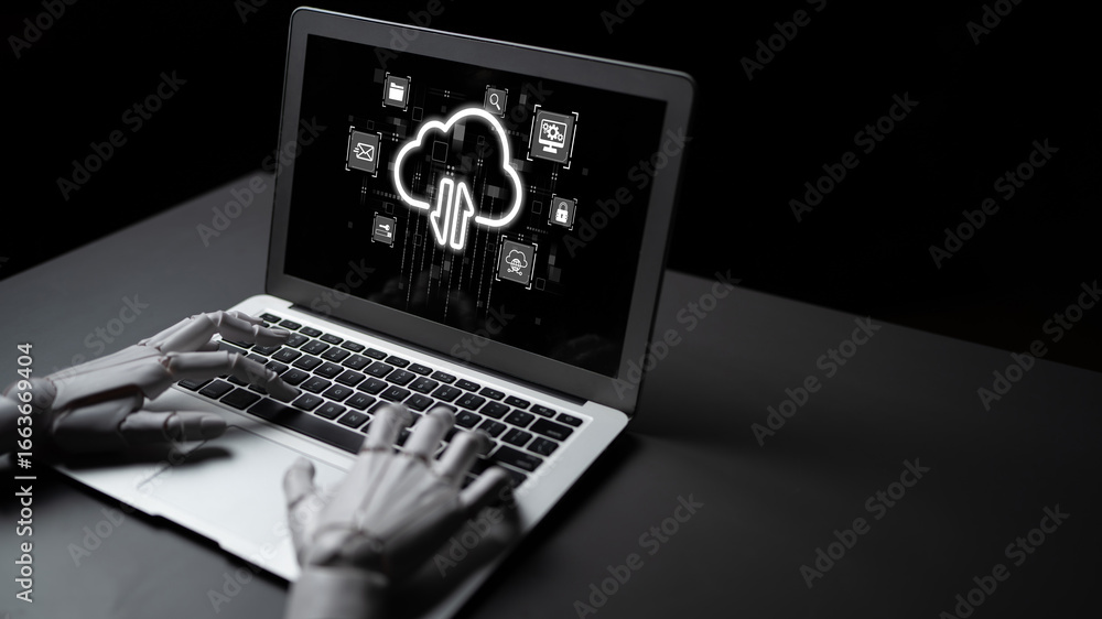 Poster ai artificial intelligence optimizes cloud infrastructure with virtual assistants and intelligent au