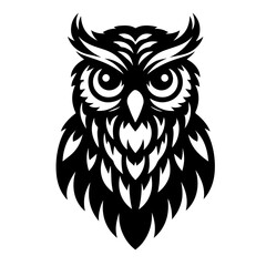 Black and white vector silhouette of a owl on a white background