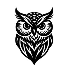 Black and white vector silhouette of a owl on a white background