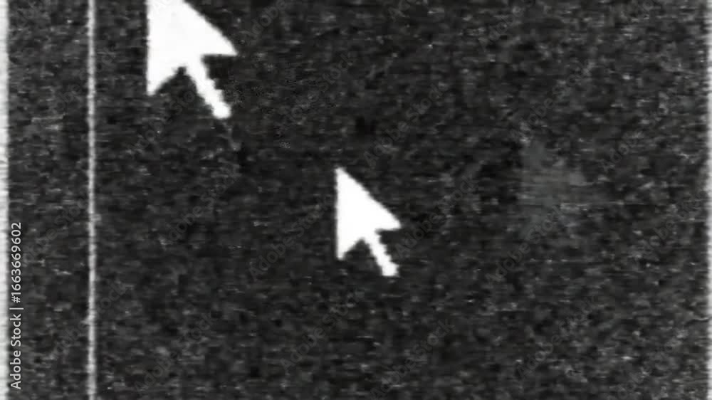 Poster two distinct white computer mouse pointers, one larger and one smaller, are prominently displayed ag