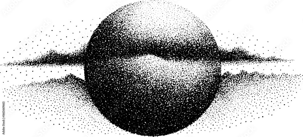 Poster stippling dotwork illustration of a sphere with halftone gradient effect for design