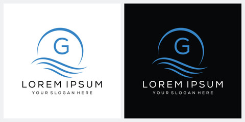 initial letter G wave ocean sea water logo design vector template