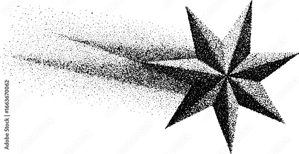 Poster stippling dotwork art of a star with dynamic trailing effect for creative design