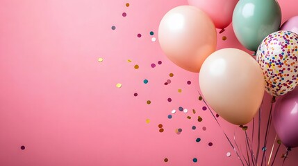 Pastel Balloons Pink Background Confetti Party Celebration