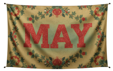 Vintage May banner, floral design, hanging, spring background, calendar