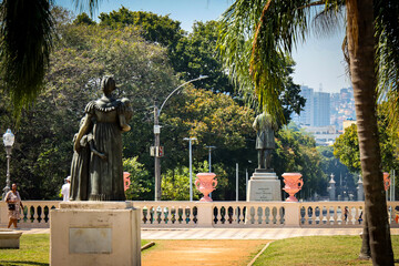 Rio de Janeiro, RJ, Brazil, 08/22/2025 - Statues of the Emperor of Brazil Dom Pedro II and Empress Teresa Cristina, installed in front of the National Museum in Quinta da Boa Vista