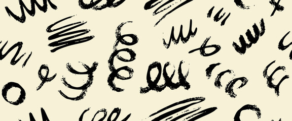 Creative minimalist hand draw Abstract art grunge seamless pattern with black stroke abstract background,