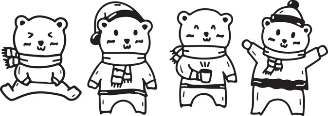 Fototapeta premium Cute Cartoon Bear Characters – Animal, Pet, Teddy, Funny, Adorable, Cute, Character, Hand Drawn, Art, Illustration, Sketch, Doodle, Creative, Minimal, Wildlife, Kids, Playful, Vector