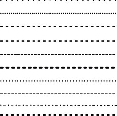 Geometric Dotted Line Shapes Set – Circle, Square, and Straight Line Outline Vector Collection