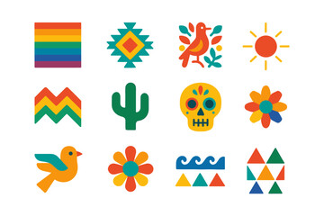 Colorful mexican folk art with traditional symbols and festive patterns