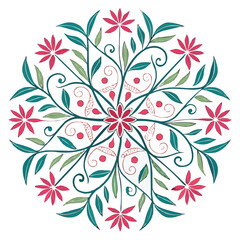 Elegant Flower and Leaf Circle with Soft Colors.