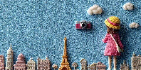 Colorful Toy Figure in Paris Landmark Scene