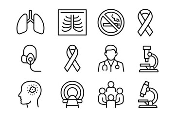 Medical awareness icons set focusing on health, support, and prevention