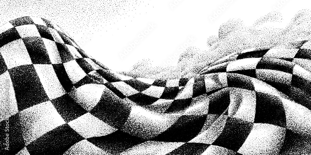 Poster abstract warped checkered pattern with stippling and dotwork effect
