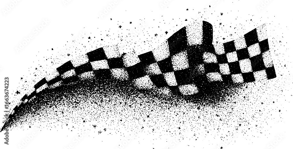 Poster abstract warped checkered pattern in stipple dotwork art design for creative projects