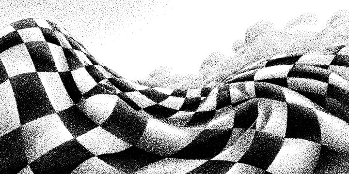Abstract warped checkered pattern with stippling and dotwork effect