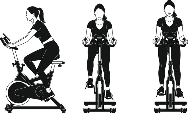 Exercise bike workout illustration, indoor cycling posture, fitness training vector, gym cardio graphic, athletic sports icon, endurance routine design, spinning class artwork - Powered by Adobe