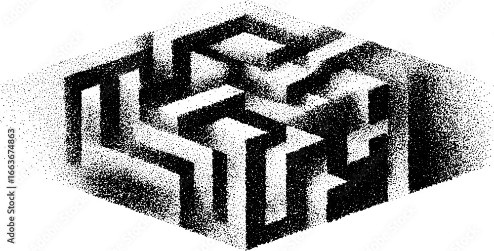 Aufkleber abstract labyrinth design in stippling dotwork with halftone effect for art projects