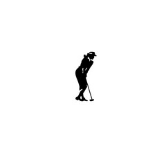 Fototapeta premium Simple Stencil Golfer Lady Logo – Black on White Golf Player Silhouette – Minimalist Sports Icon