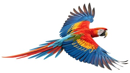 Fototapeta premium Scarlet macaw flying with wings spread wide open