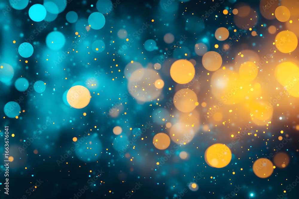 Poster abstract background with bokeh lights in shades of blue and gold creating a festive mood