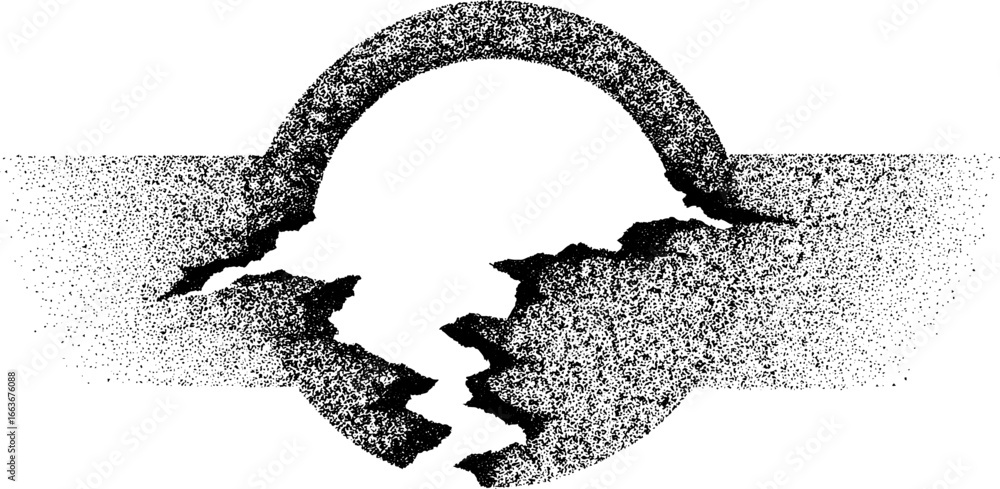 Poster abstract stipple dotwork design of a broken circle with textured lines for creative projects