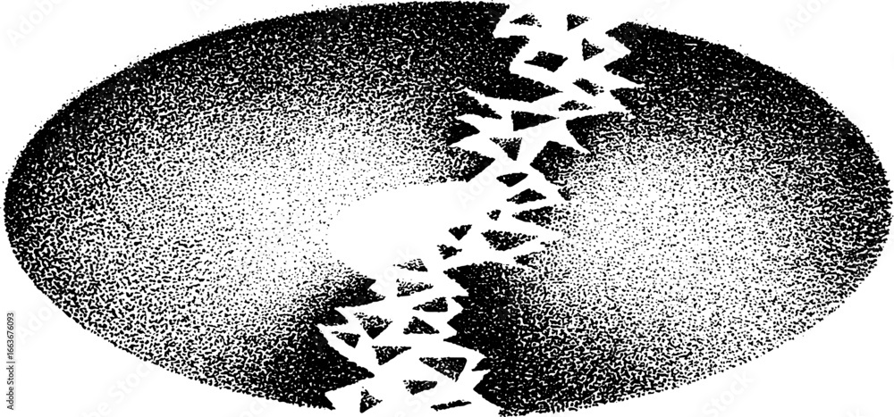 Poster abstract stippling dotwork of broken line circle with geometric pattern