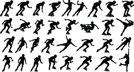 Roller Skating Silhouettes, Inline Skating Moves, Speed Skating Poses, Skaters in Action, Roller Dance Silhouettes, Skating Tricks