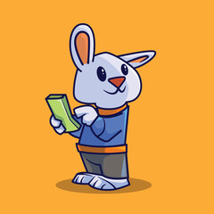 ILLUSTRATION OF A CUTE CHIBI RABBIT CHARACTER HOLDING MONEY