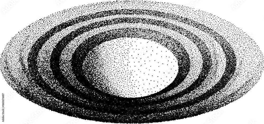 Poster stippling dotwork illustration of concentric circles with halftone texture for art and design
